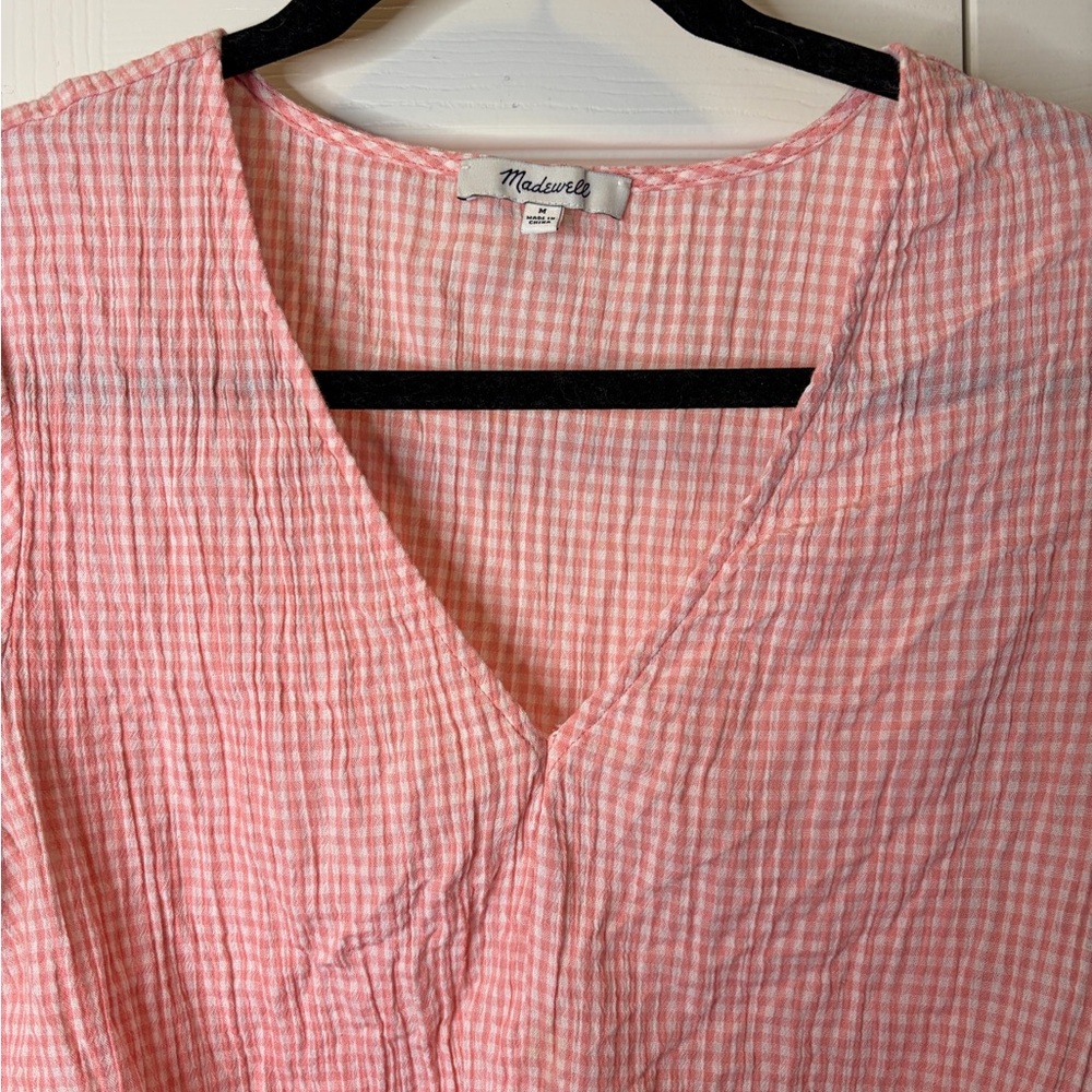 Madewell Pink Gingham Tie-Front Blouse - Picture 2 of 3